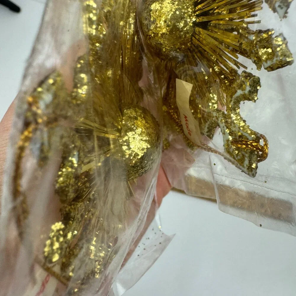 2 Vtg Sealed Santas World Gold Glitter‎ Ornaments Star Christmas Holiday Trim